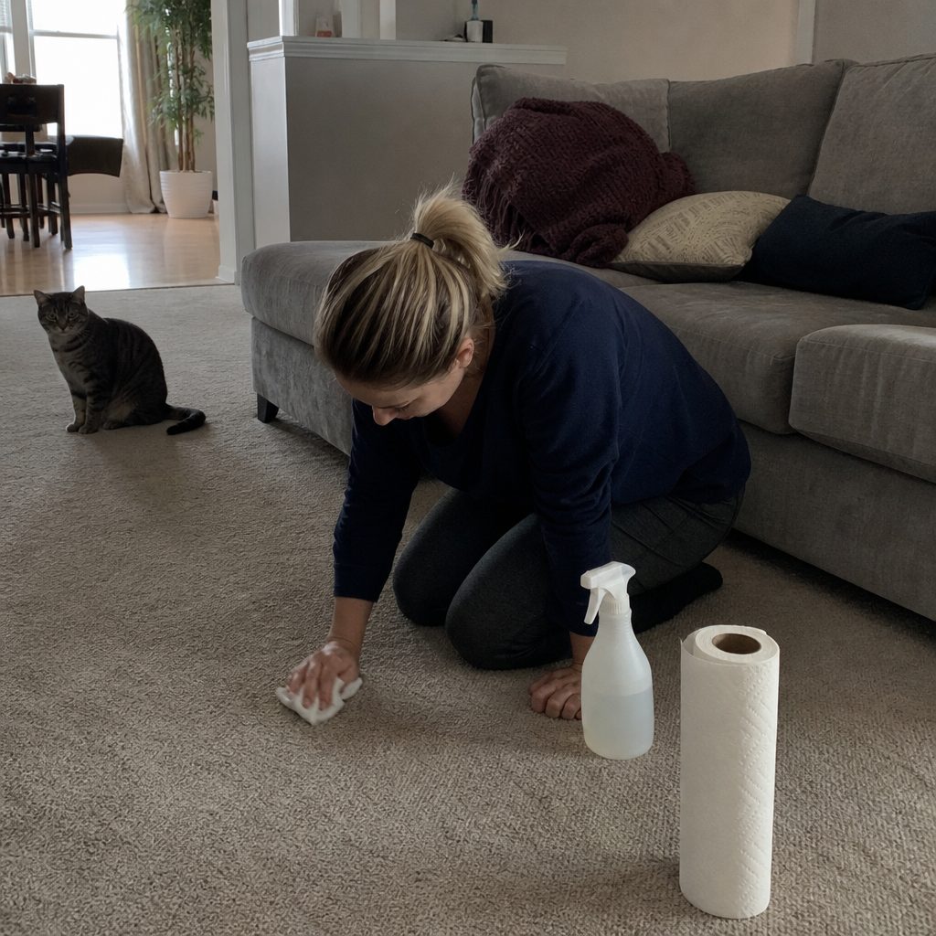 Scrubbing a carpet spot that still smells